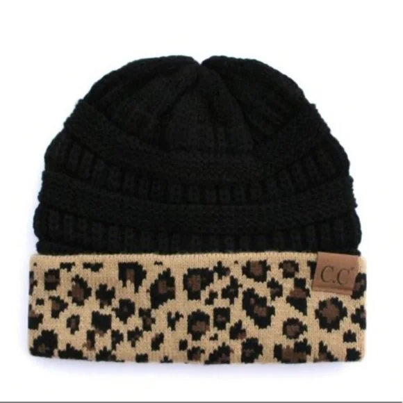 LAST ONE! π₯³HOST PICKπ₯³ NWT C.C. Black and Leopard Print Knit Beanie - Picture 6 of 16
